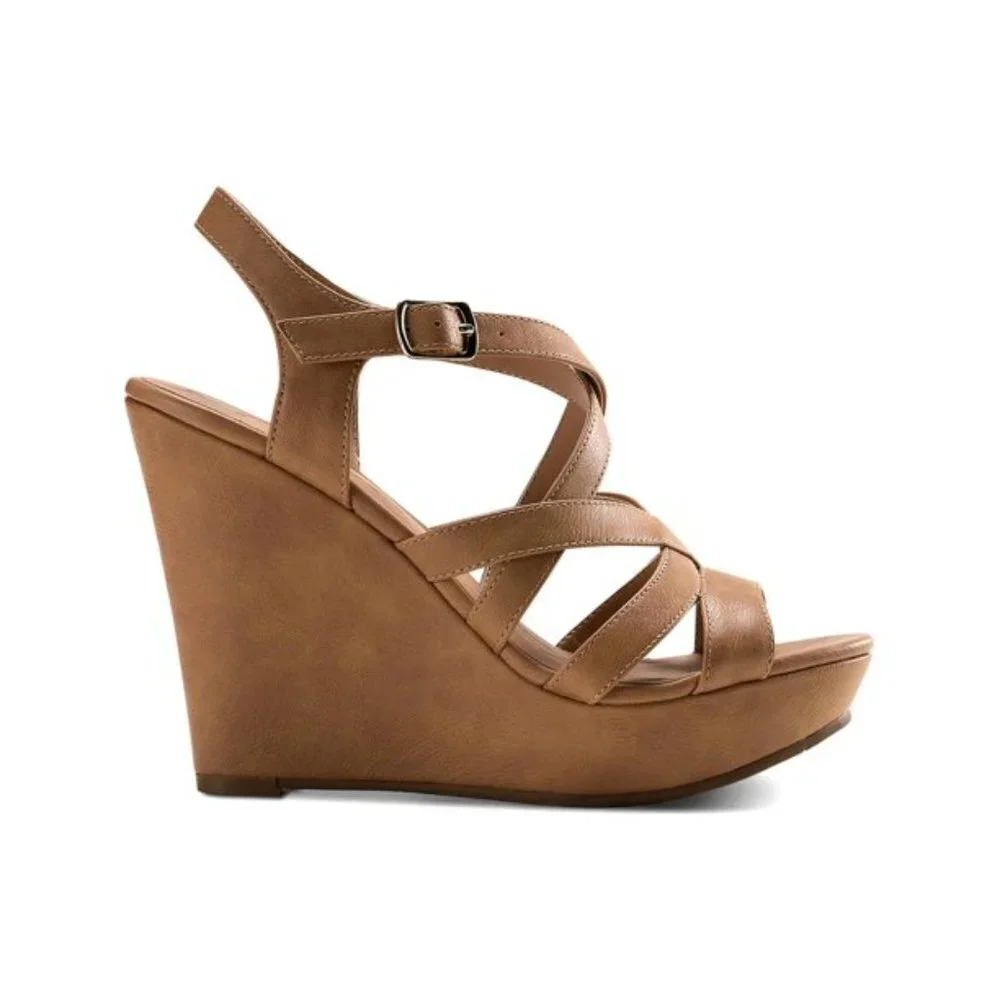 American Rag Arielle platform strappy slingback wedge faux leather Sz 7M